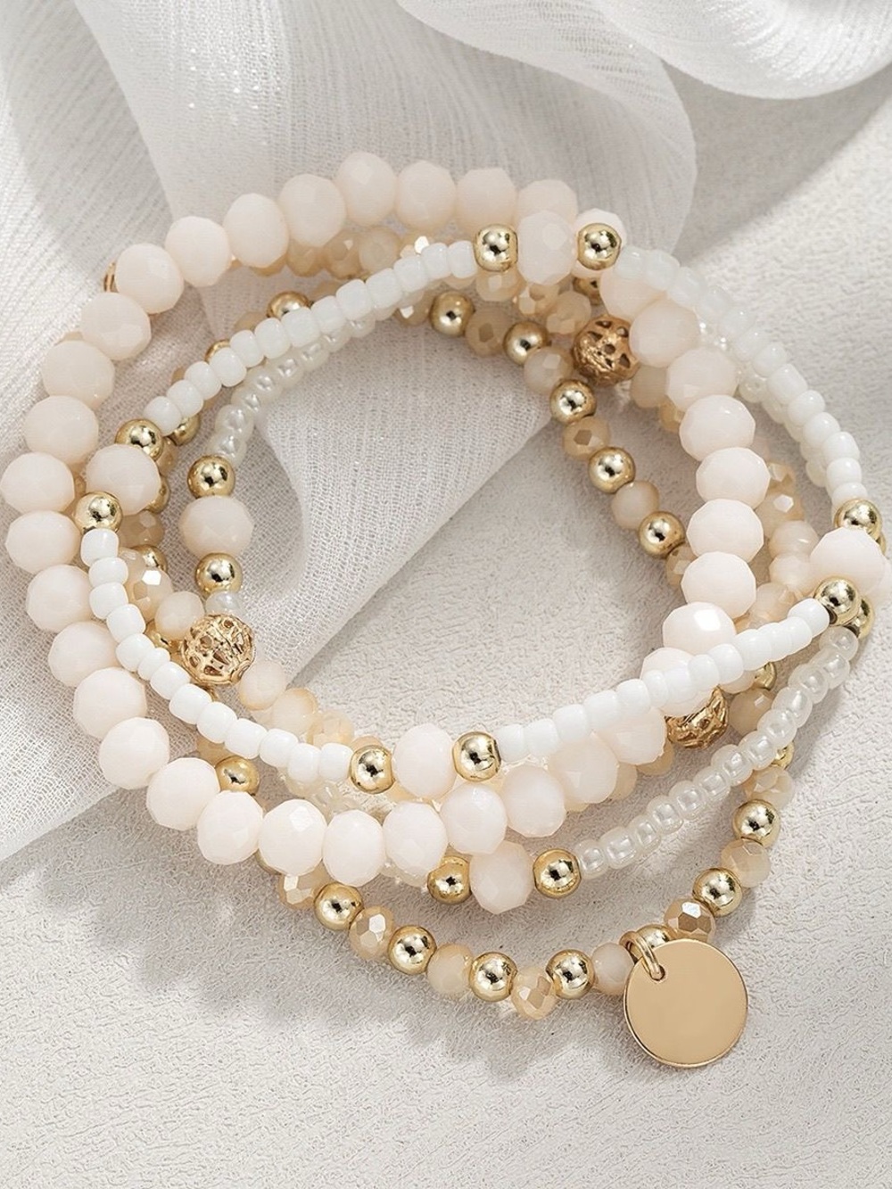Enewton Dainty Cream and Gold Beaded Stackable Bracelet Set